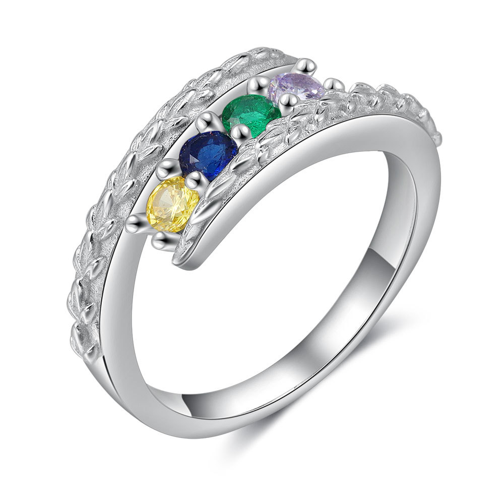 Personalised 4 Birthstones Ring Engraved Names Ring Gifts for Her-Jessemade AU