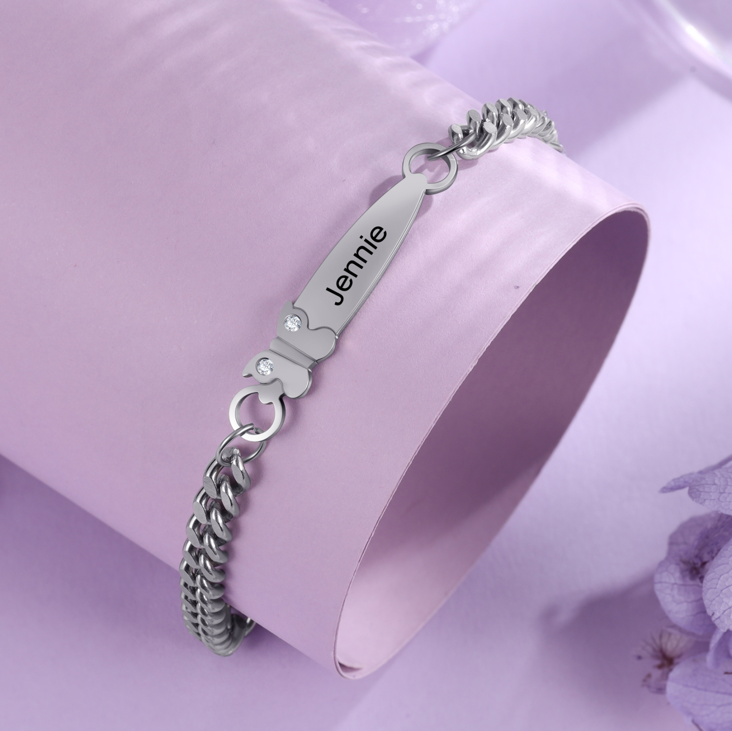 Personalised ID Bar Cuban Chain Bracelets Custom Names Couple Bracelets-Jessemade AU