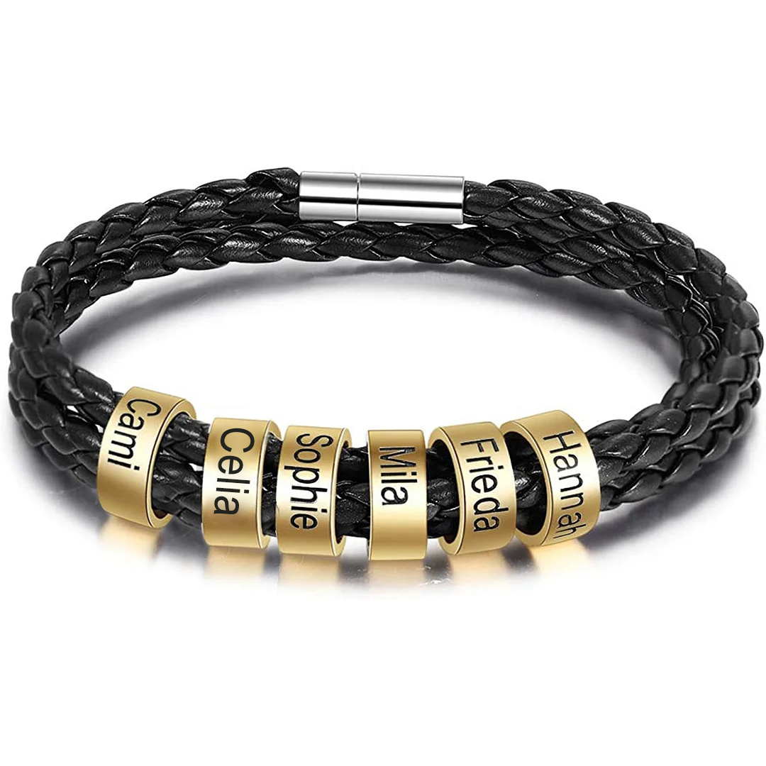 Men Braided Leather Bracelets with 6 Beads Bracelet Gifts for Him-Jessemade AU