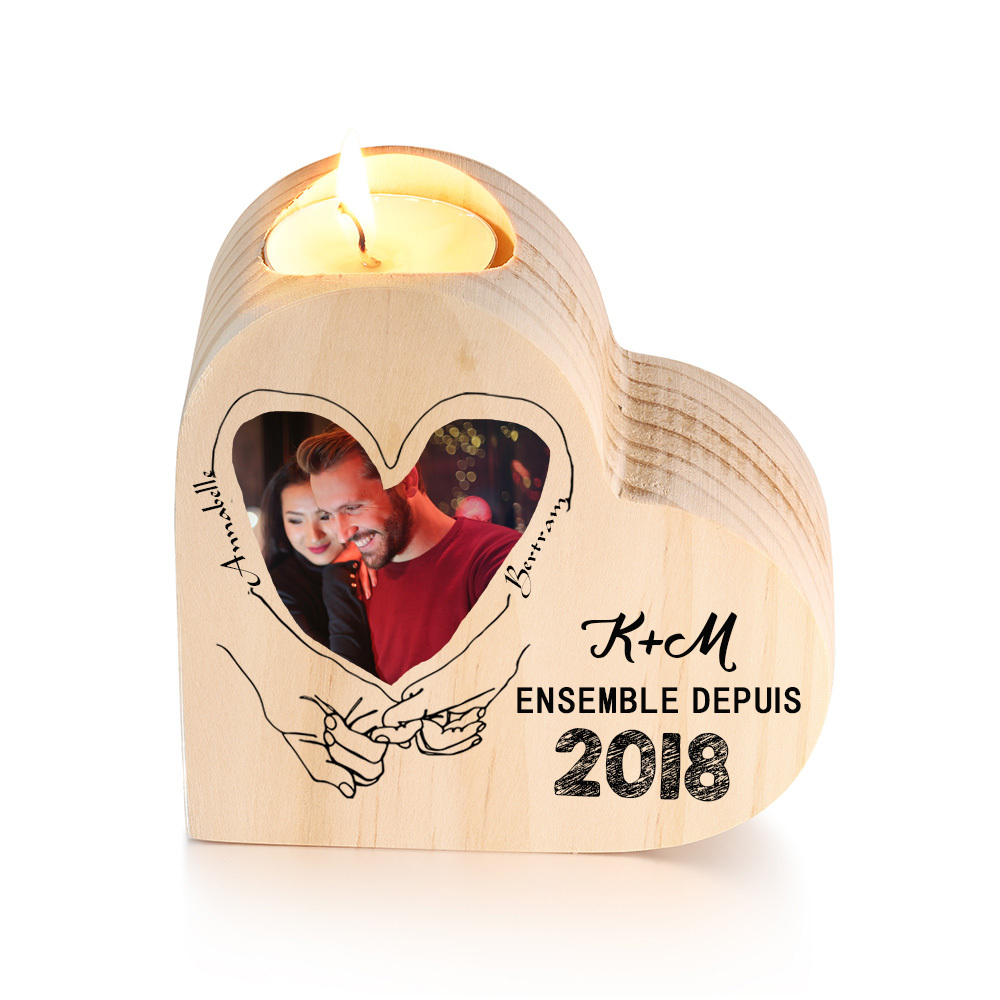 Couple Wooden Heart Candle Holder Hand Gesture Heart Promise Candlesticks-Jessemade AU