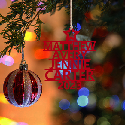 4 Names - Personalised Christmas Tree Ornaments Customised Name Xmas Wooden Decor Gifts for Family Friends-Jessemade AU