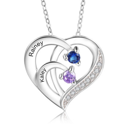 Personalised Mother Necklace 2 Stones Engraved 2 Names Birthstone Intertwined Heart Pendant Gifts for Her-Jessemade AU