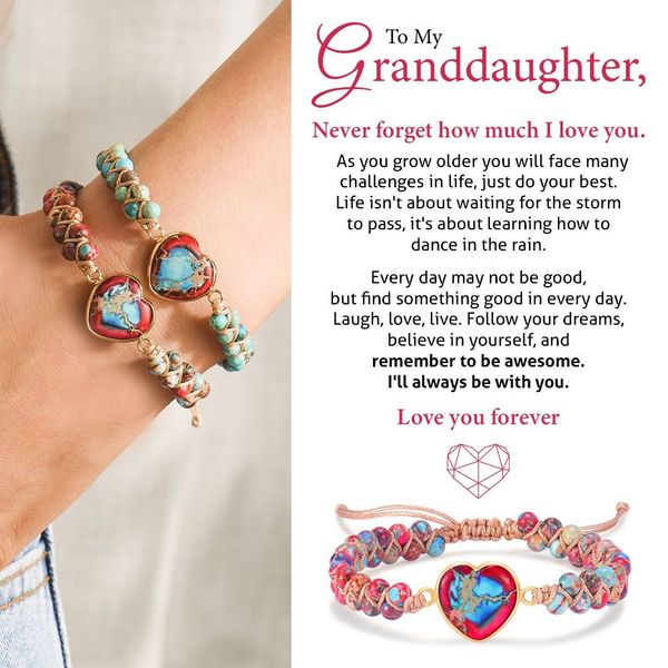 To My Granddaughter Love You Forever Jasper Heart Bracelet-Jessemade AU