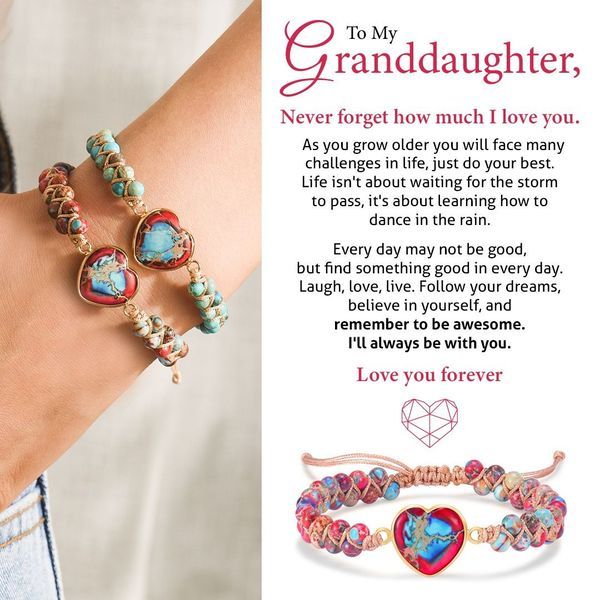 To My Granddaughter Love You Forever Jasper Heart Bracelet-Jessemade AU