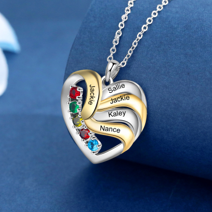 Personalised Heart Necklace with 5 Birthstones Engrave Names Family Necklace for Mom-Jessemade AU