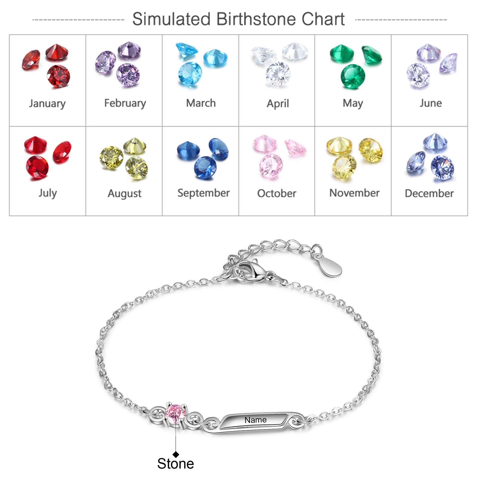 Personalised Family Name Bracelet With 1 Birthstones Engraved Names Gift For Her-Jessemade AU