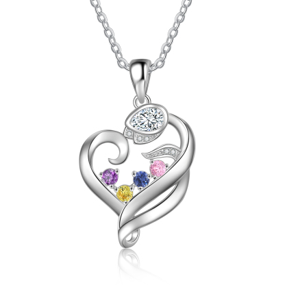 Personalised Flower Heart Necklace With 4 Birthstones Custom Names Necklace Gift For Her-Jessemade AU