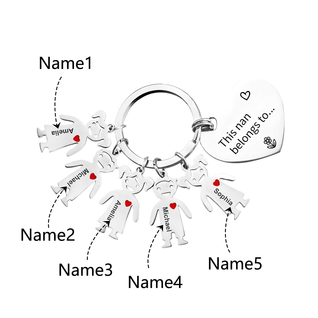 5 Names - Personalised Keychain with Kid Charm Engraved Names Keychain Heart Mother's Day Gift for Mum/Nan-Jessemade AU