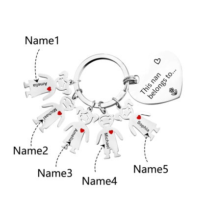 5 Names - Personalised Keychain with Kid Charm Engraved Names Keychain Heart Gift for Nan/Mum-Jessemade AU