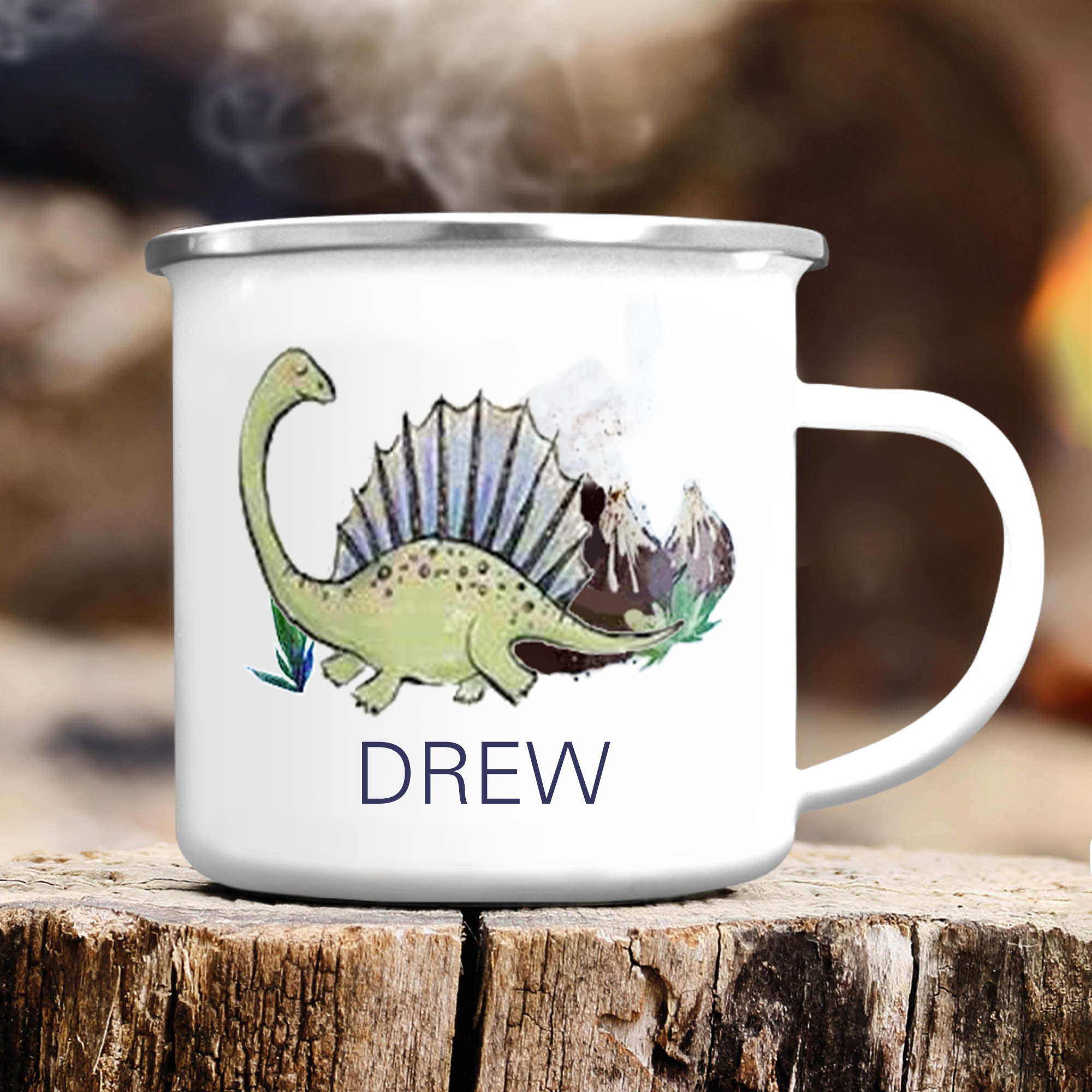 Personalised Enamel Mug Customised Name Dinosaur Cup Camping Mug Birthday Gift for Kids - Spinosaurus-Jessemade AU