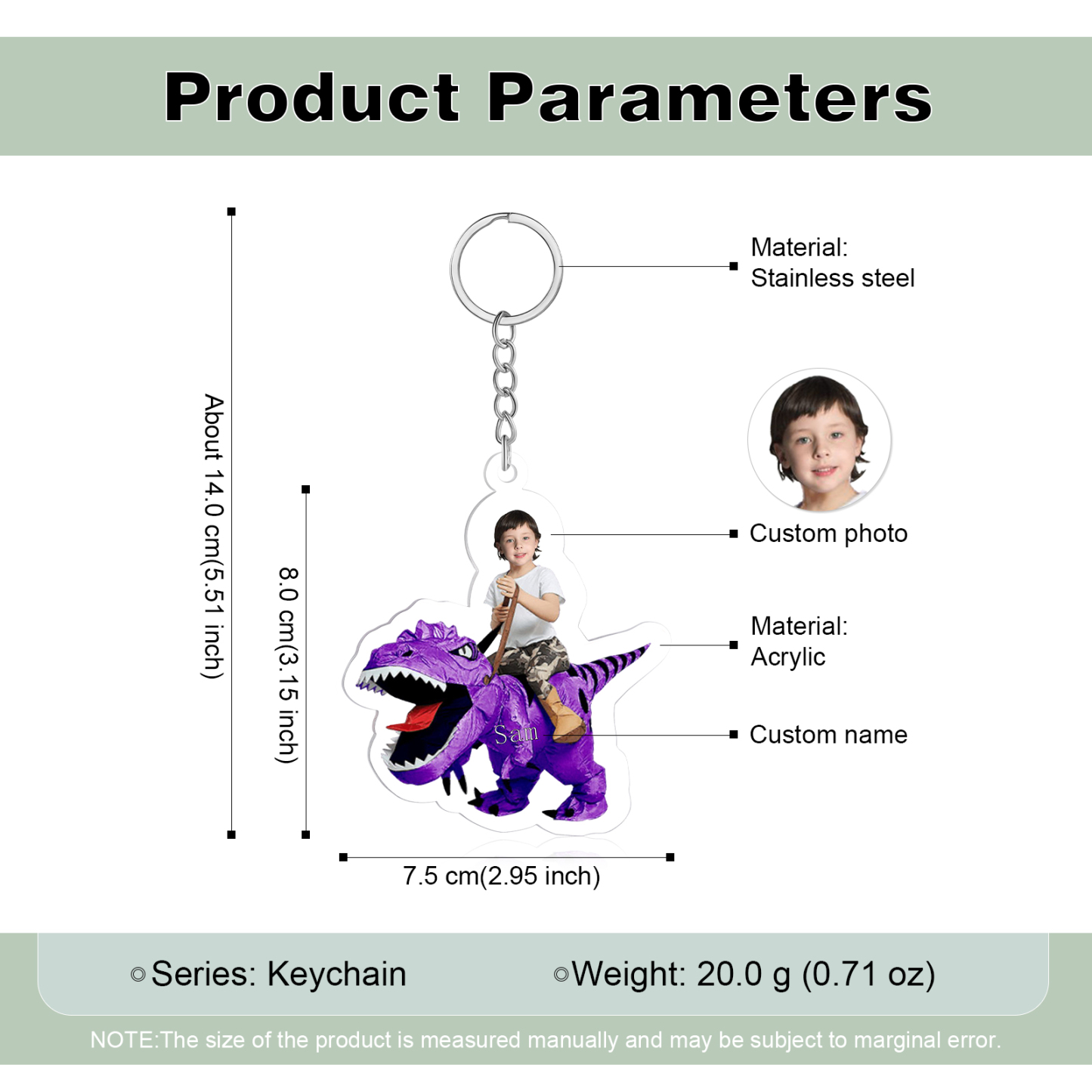 1 Name - Personalised Acrylic Dinosaur Keychain Customised Name & Photo Keychain Gift for Kids-Jessemade AU