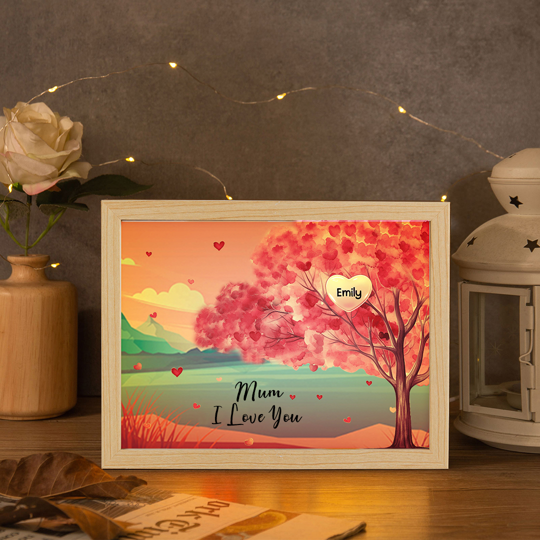 Personalised Frame Night Light Custom 1 Text & 1 Name Pink Family Tree Ornament Gifts for Mother/Grandma-Jessemade AU