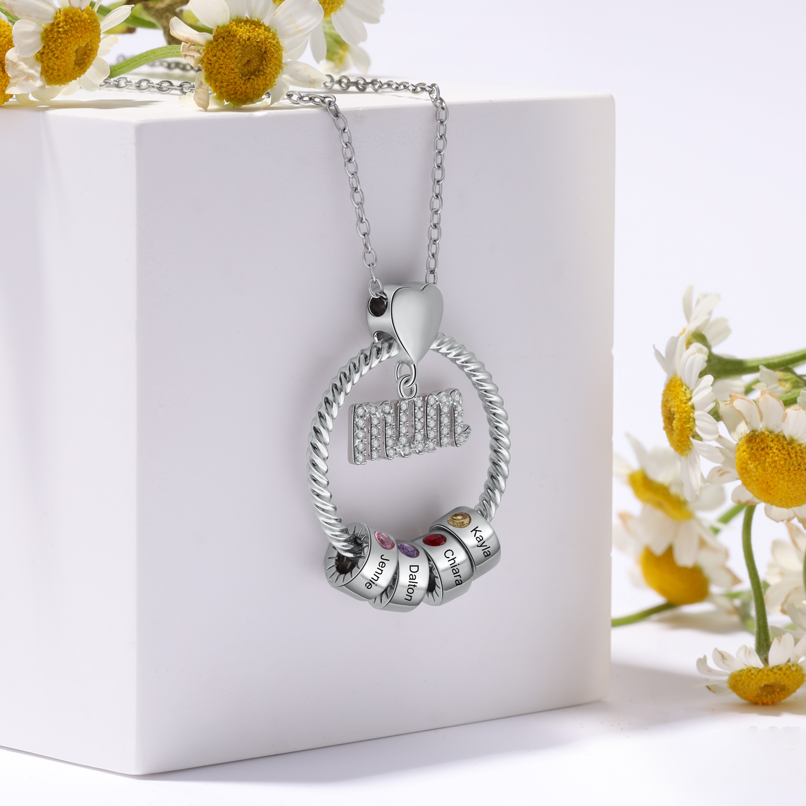 4 Names - Personalised Mum Circle Pendant Necklace Custom Names & Birthstones Necklace Gifts For Mum-Jessemade AU