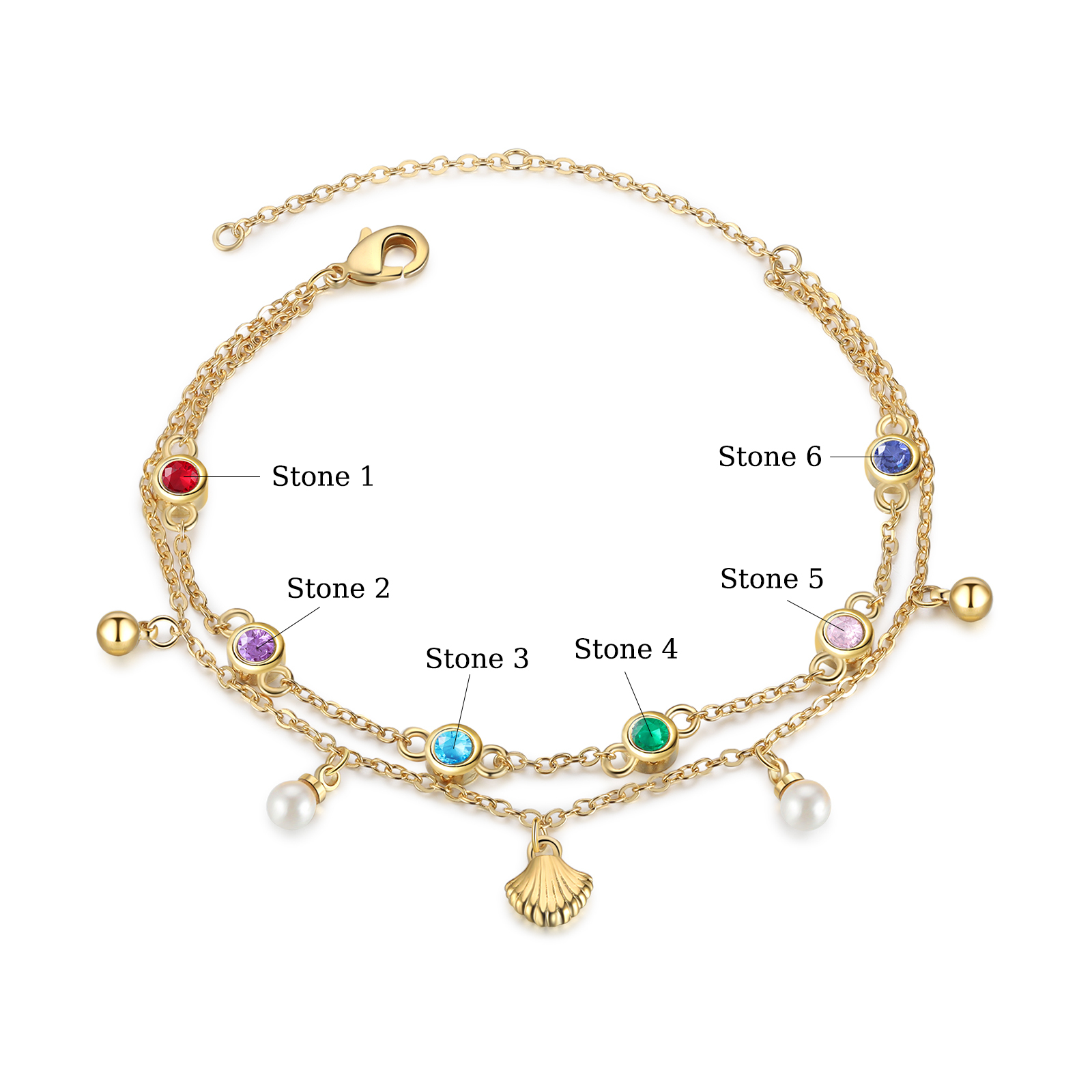 Personalised Women's Bracelet Custom 6 Birthstones Bracelet Gold Adjustable Bracelet Birthday Gift for Her-Jessemade AU