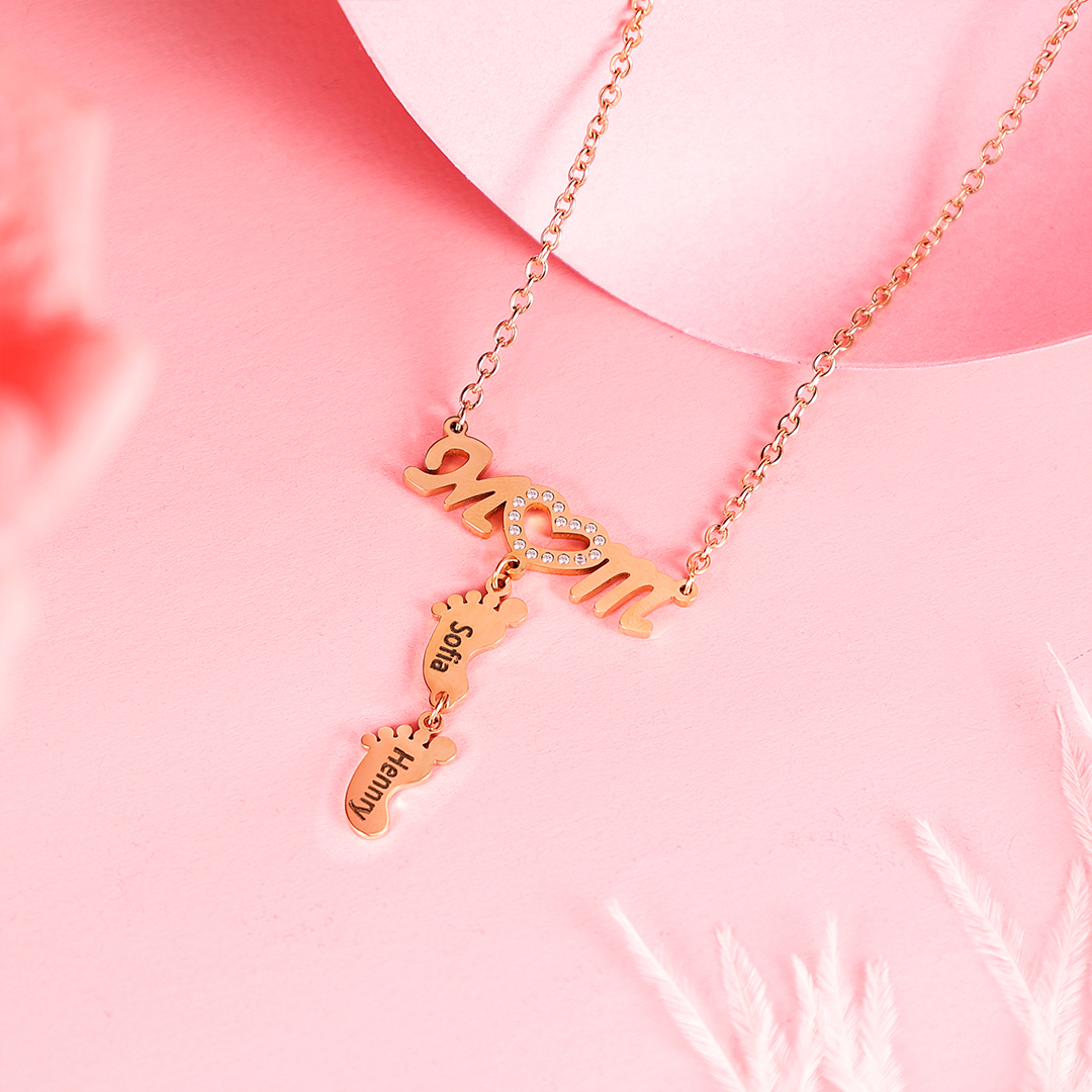 Mother's Day Personalised Baby Feet Necklace Engraved 3 Names Necklace Gifts For Mum-Jessemade AU