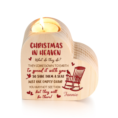Personalised Wooden Candle Holder Heart-shaped Memorial Candlesticks Customised Name Chair Candle Holder - Christmas In Heaven-Jessemade AU