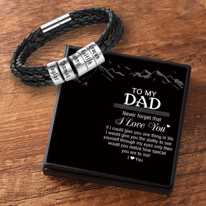 Leather Braided Bracelet Men Bracelets Personalised 5 Names 5 Beads Gifts For Dad-Jessemade AU