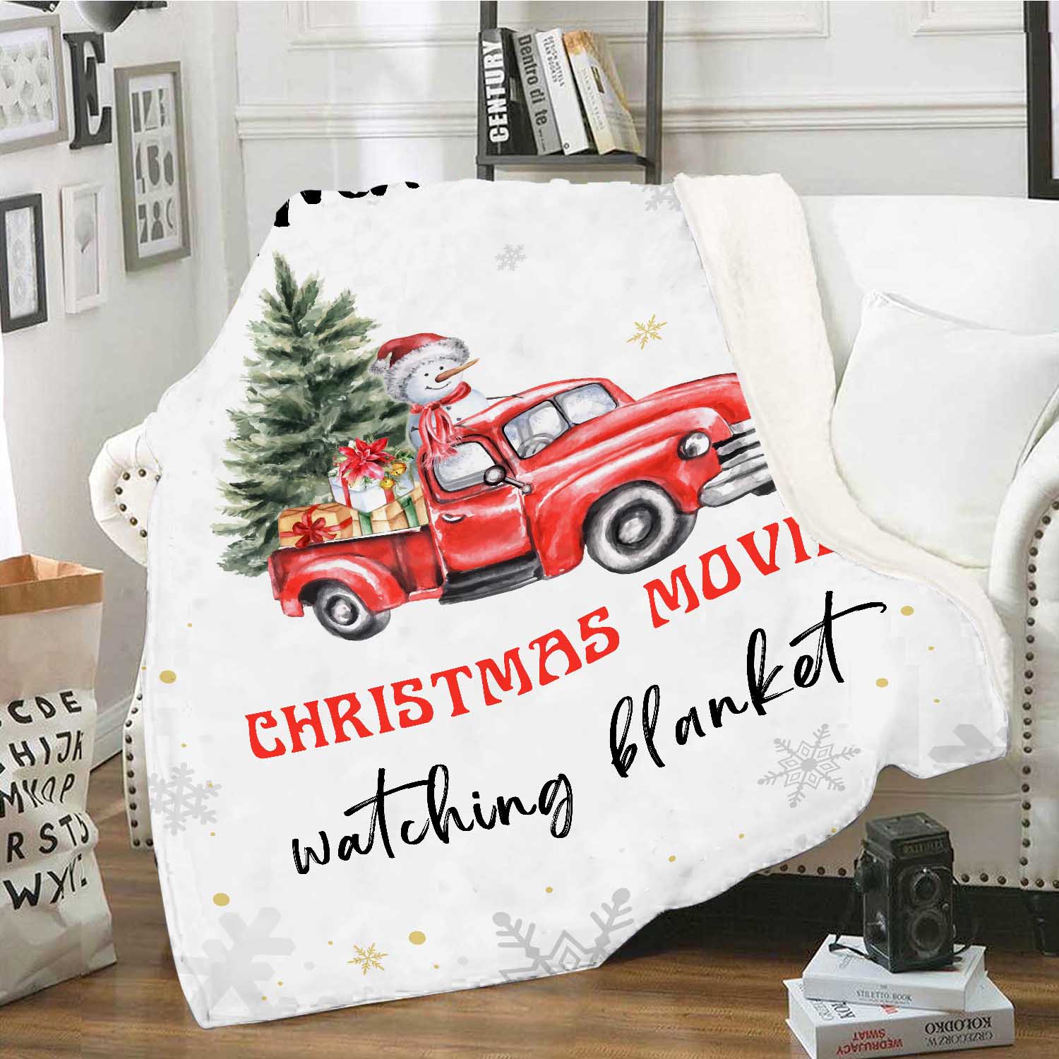 Personalised Christmas Movie Blanket Custom Name White Blanket Christmas Gift for Family Friends - Christmas Movie Watching Blanket-Jessemade AU