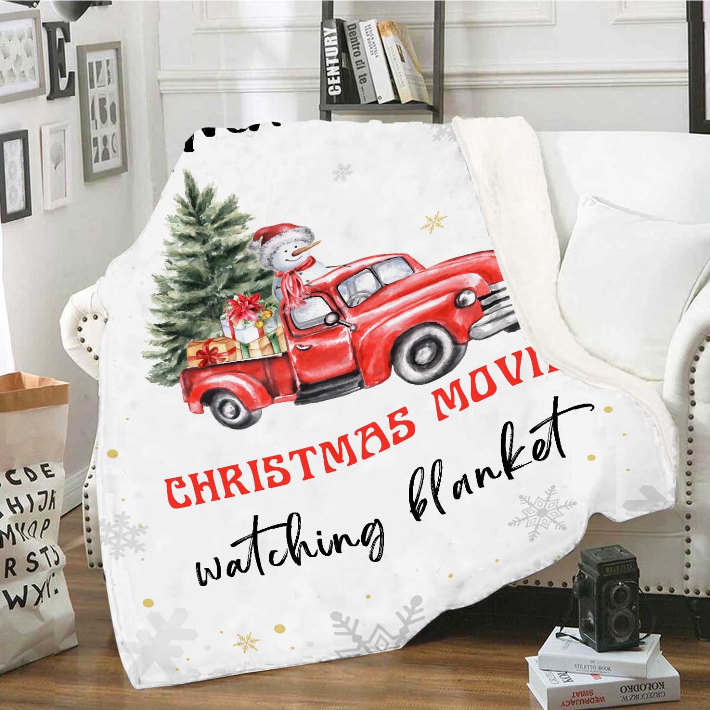 Personalised Christmas Movie Blanket Custom Name White Blanket Christmas Gift for Family Friends - Christmas Movie Watching Blanket-Jessemade AU