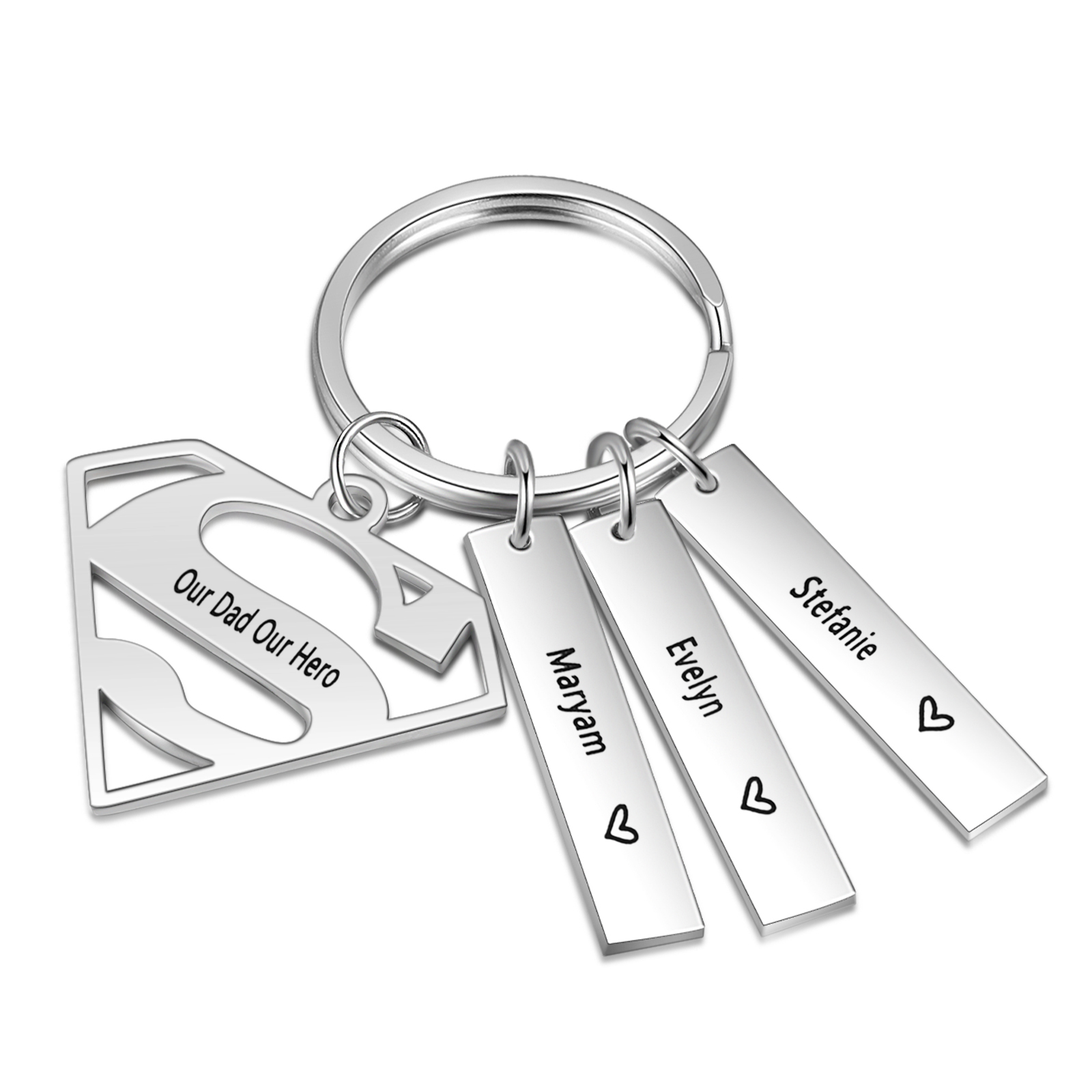 Custom Superhero Dad Sign Keychain Engrave 3 Names For Dad-Jessemade AU