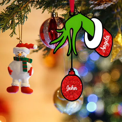 2 Names - Personalised Wooden Christmas Ornaments Customised Name Grinch Christmas Ornament Gifts for Family Friends-Jessemade AU