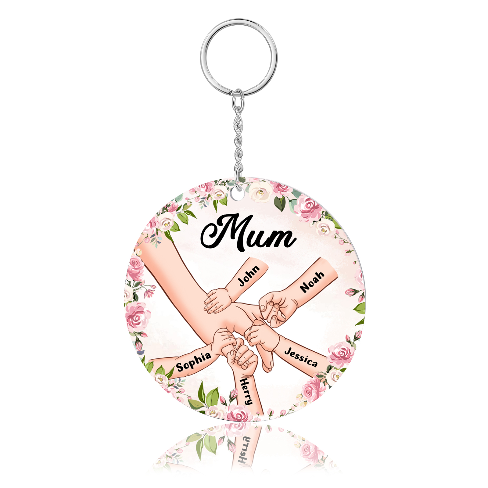5 Names - Personalised Acrylic Keychain Custom 1 Text Holding Hands Family Hanging Ornaments Gift for Mum/Grandma-Jessemade AU
