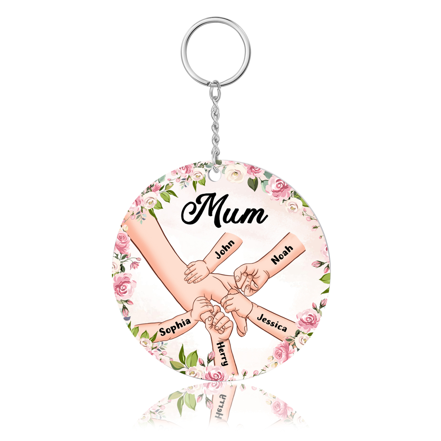 5 Names - Personalised Acrylic Keychain Custom 1 Text Holding Hands Family Hanging Ornaments Gift for Mum/Grandma-Jessemade AU