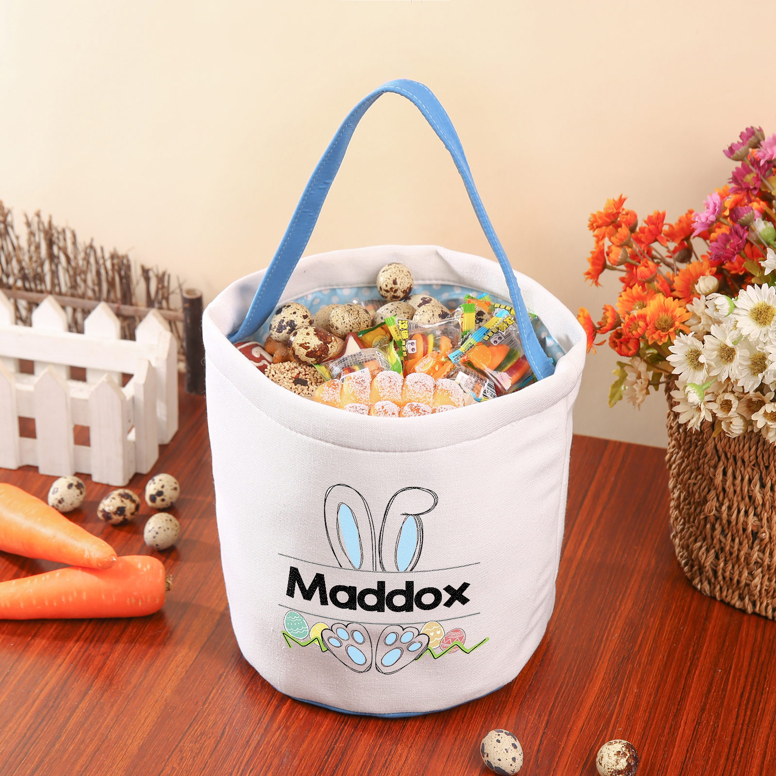 Easter Bunny Tote Bag Personalised Name Bucket Bag White Basket Gifts For Kids-Jessemade AU