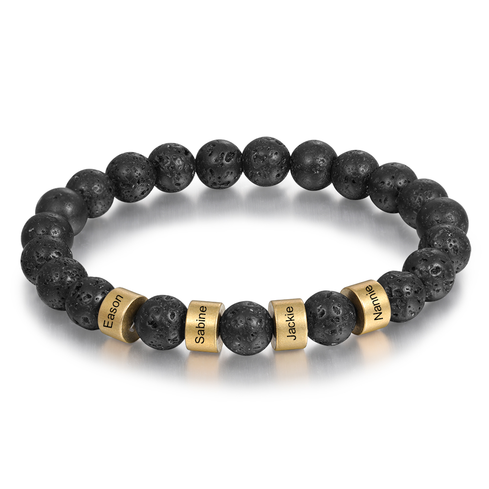 Father'day Grey Tiger Eye Men's 4 Names Bracelet