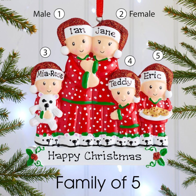 Pajamas Christmas Ornament Custom 5 Names Hanging Ornament Gifts For Family-Jessemade AU
