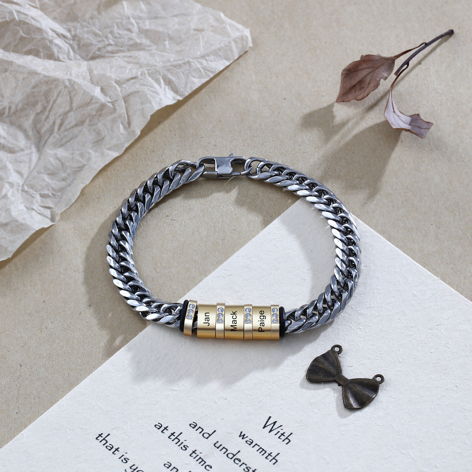 Personalised Cuban Chain Bracelet Customised Name Bracelet with 3 Beads-Jessemade AU