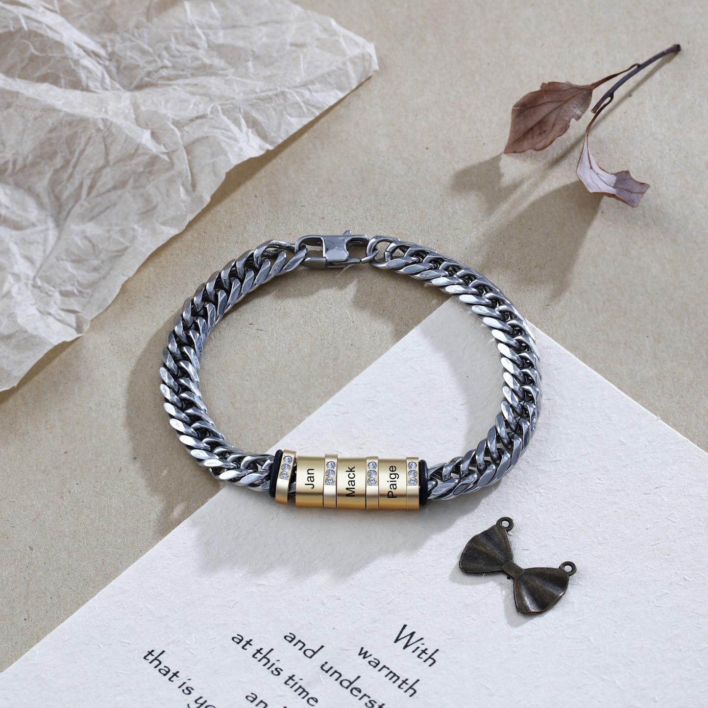 Personalised Cuban Chain Bracelet Customised Name Bracelet with 3 Beads-Jessemade AU