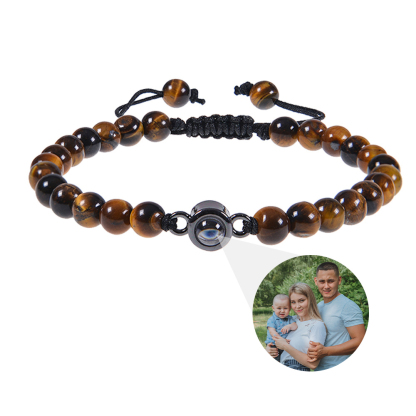 Tiger Eye Men's Bracelet Personalised Photo Projection Bracelet Black Gallstone Beads Warp Bracelet-Jessemade AU