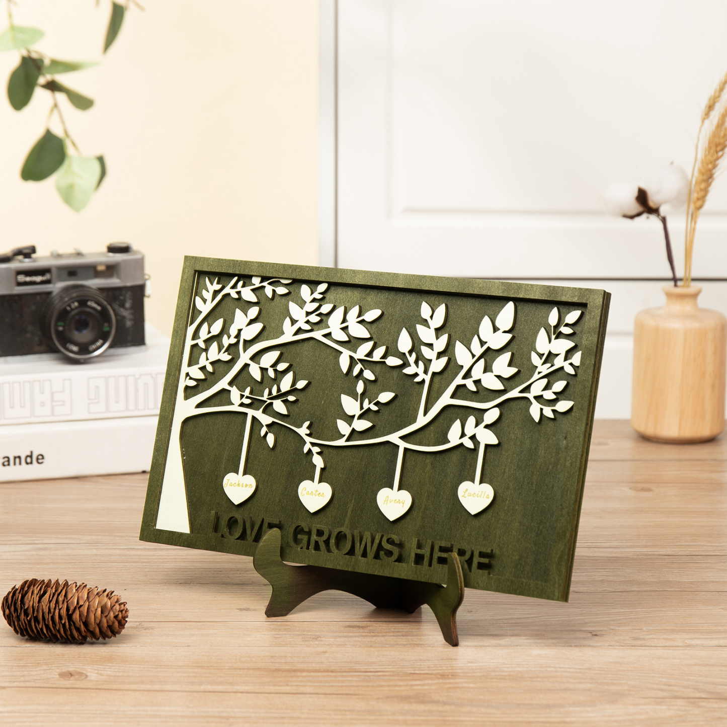 Family Tree Wood Frame Personalised Family Tree Sign Engrave 4 Names Keepsake Gifts-Jessemade AU