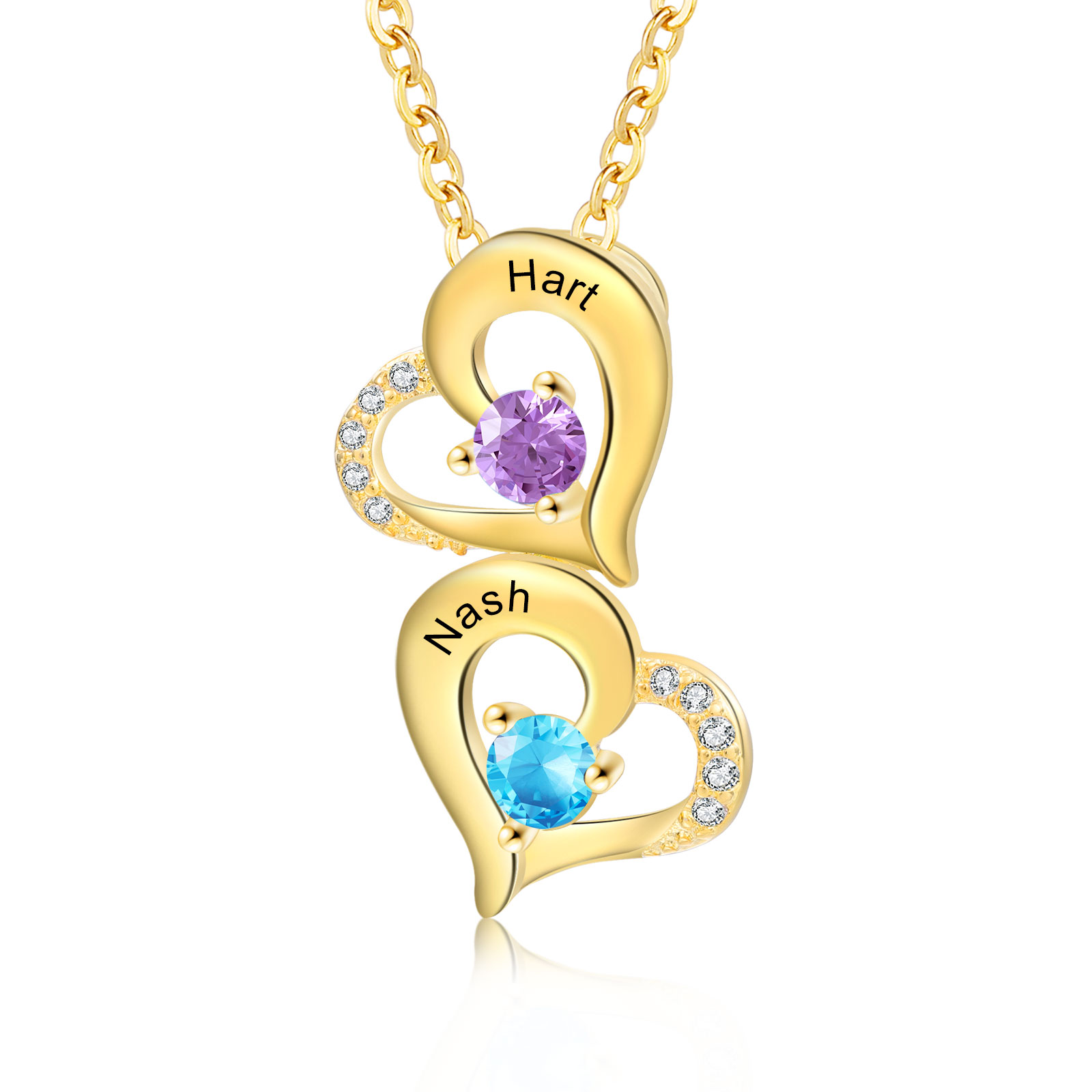 2 Names - Personalised Heart Pendant Necklace Custom Birthstones & Names Necklace Birthday Gift for Her-Jessemade AU