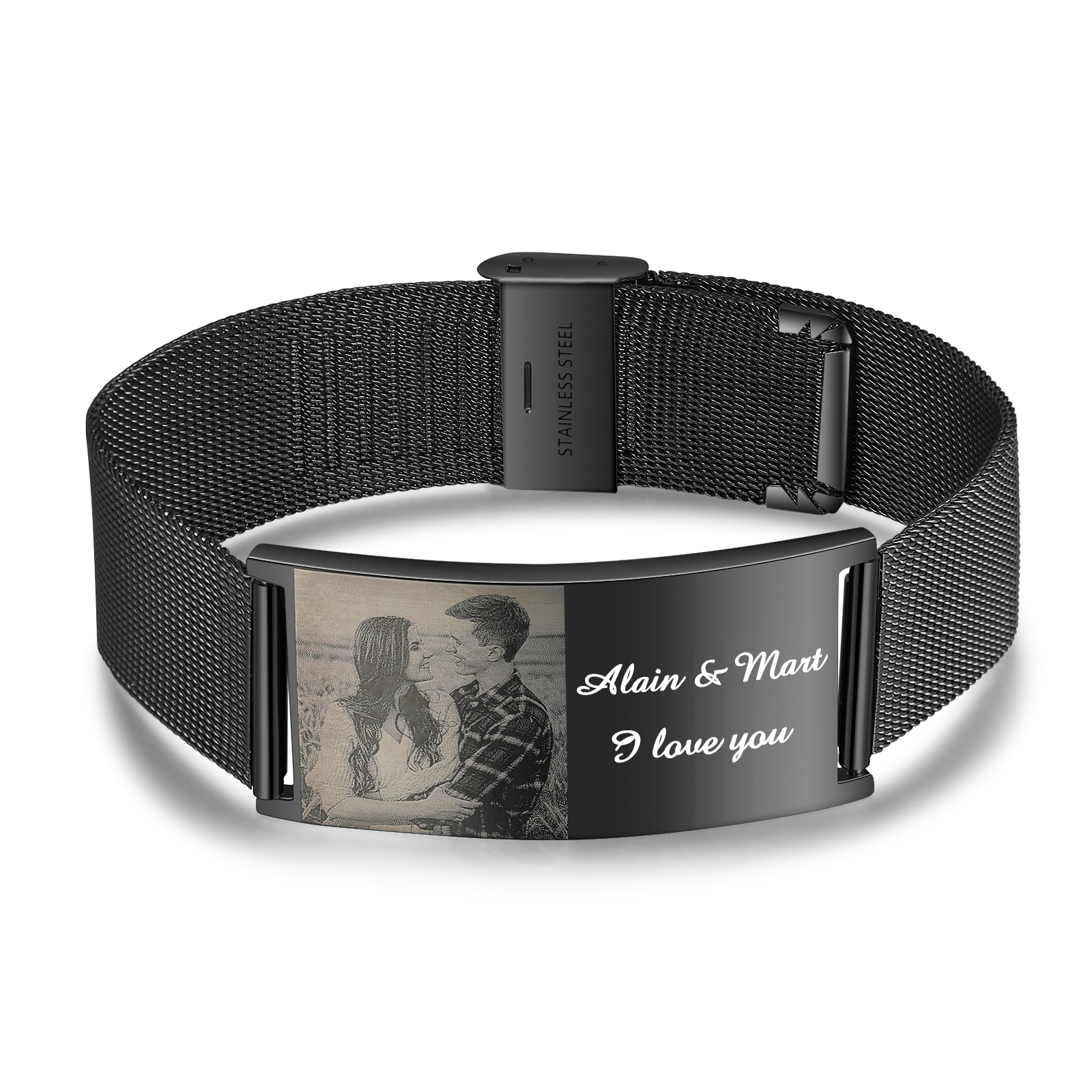 Personalised Watchband Bracelet Custom Photo Initial ID Bar Men's Bracelet Bangle Gifts For Him-Jessemade AU