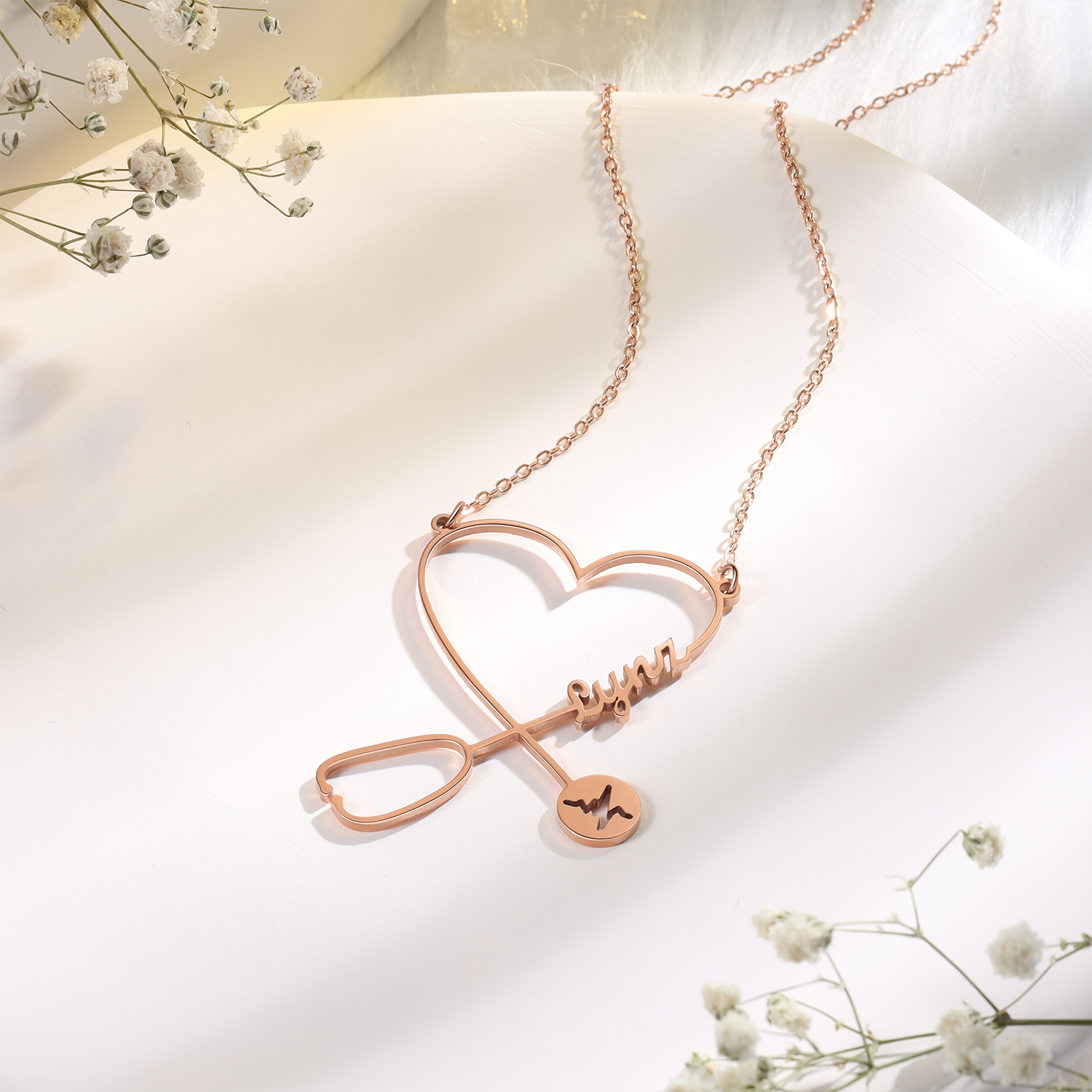 Stethoscope Name Necklace Heart Shape Personalised Name Necklaces Gift for Nurse-Jessemade AU