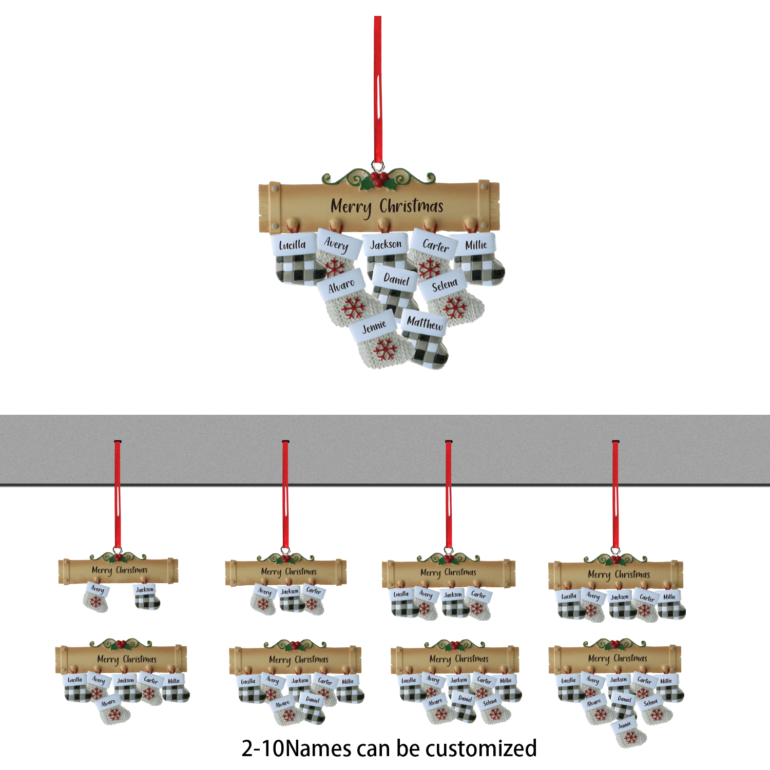 3 Names - Personalised Christmas Stockings Ornaments Customised Name & Text Christmas Decor Wooden Gifts for Family Friends-Jessemade AU