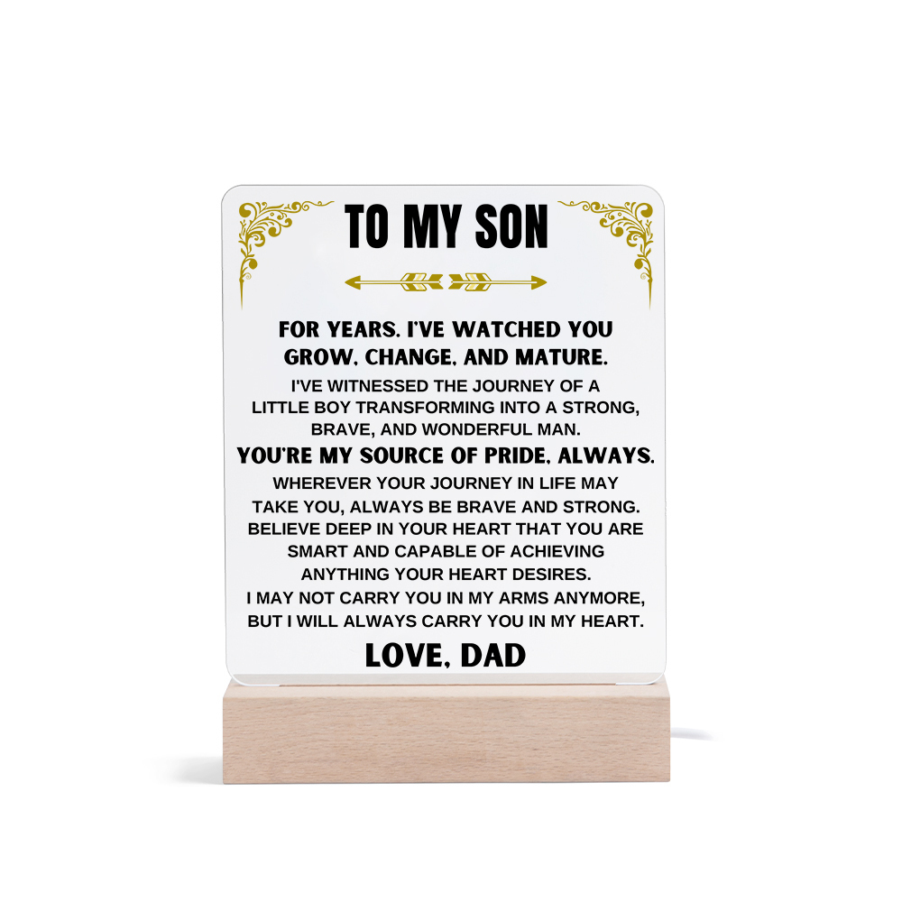 To My Son Acrylic Night Light, "You're My Source Of Pride, Always" LED Lamp Heartwarming Gifts-Jessemade AU