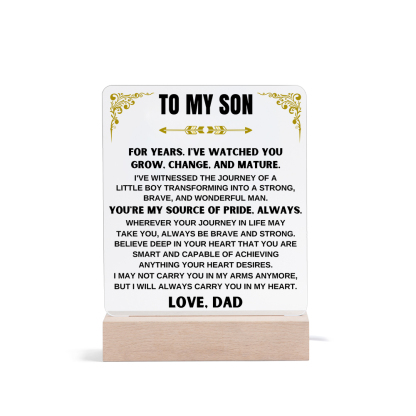 To My Son Acrylic Night Light, "You're My Source Of Pride, Always" LED Lamp Heartwarming Gifts-Jessemade AU