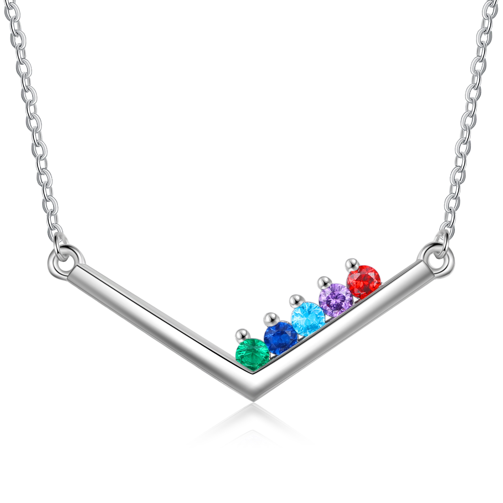 V Shape Necklace with Family Birthstone Personalised 5 Stones Family Necklace For Her-Jessemade AU