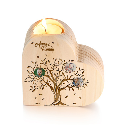 Family Photo Wooden Heart Candle Holder Custom 3 Photos Family Tree Candlesticks-Jessemade AU