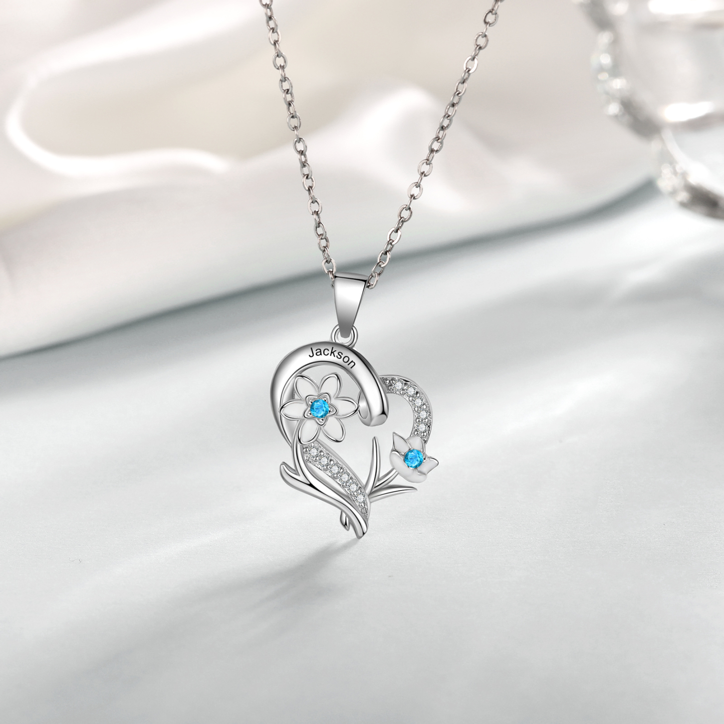 Personalised March Birthflower Necklace With Birthstones Custom 1 Name Necklace For Her-Jessemade AU