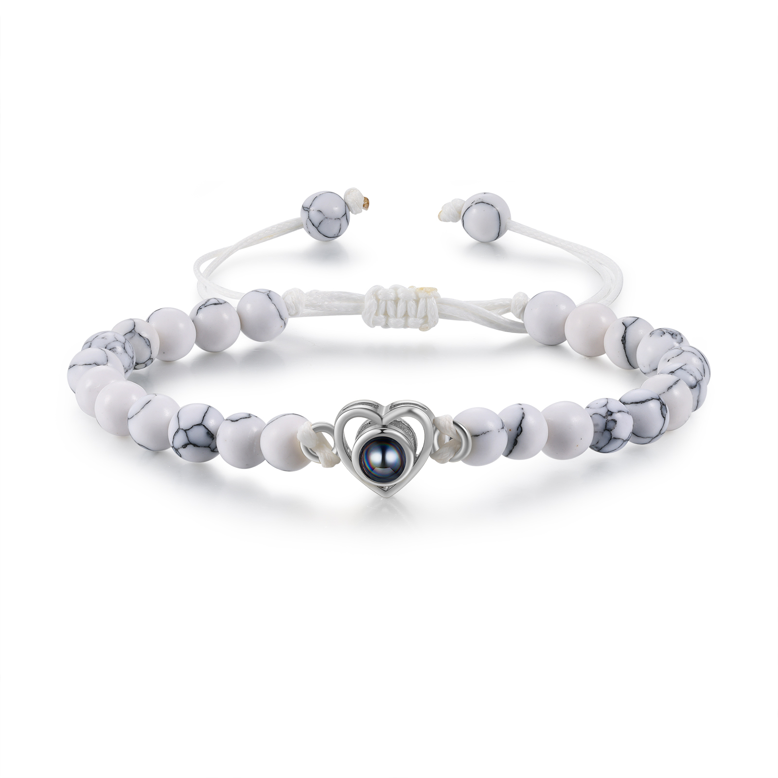 Personalised Projection Beaded Bracelet Customised Photo Bracelet White Adjustable Bracelet Personalised Gift for Couples-Jessemade AU