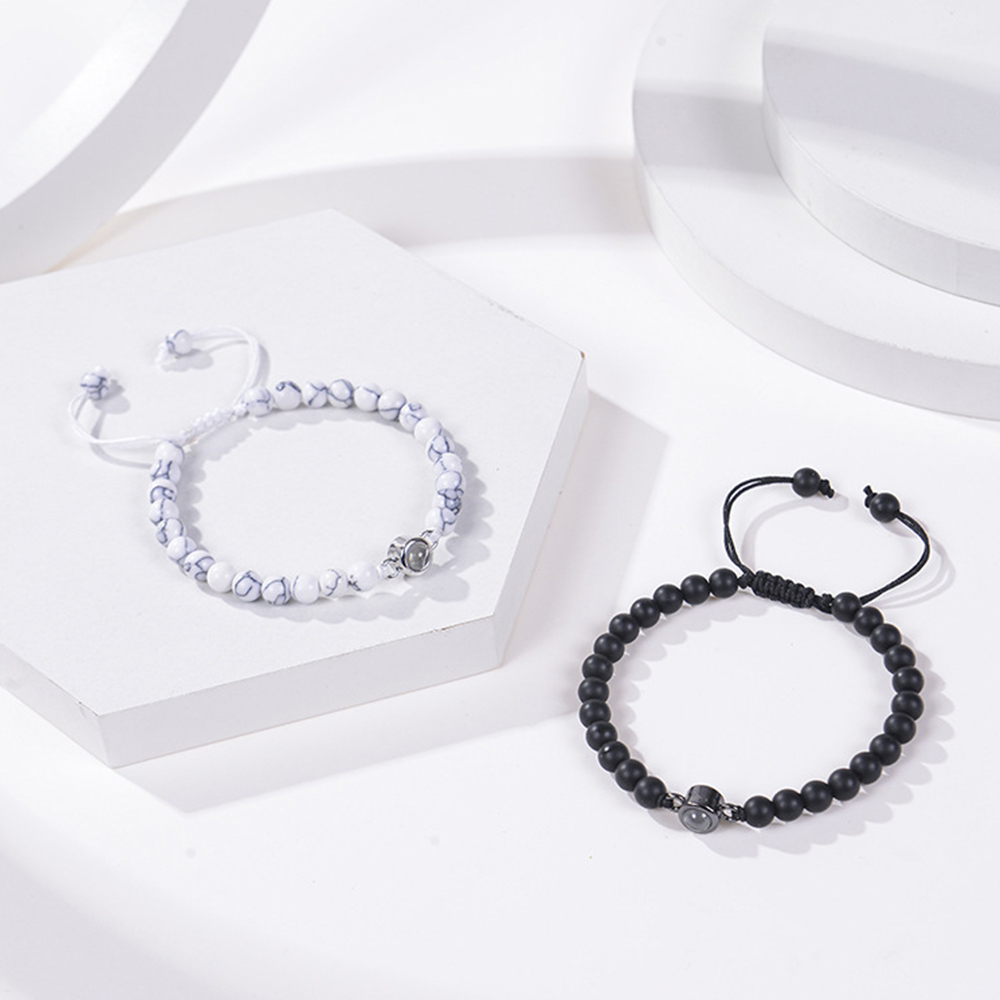 Tiger Eye Men's Bracelet Personalised Photo Projection Bracelet Black Gallstone Beads Warp Bracelet-Jessemade AU