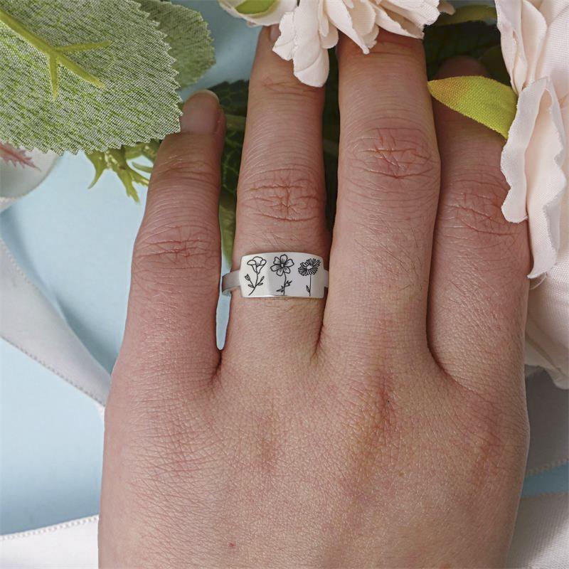 Personalised Birth Flower Ring Custom 3 Month Flowers Bar Ring Gift for Her-Jessemade AU