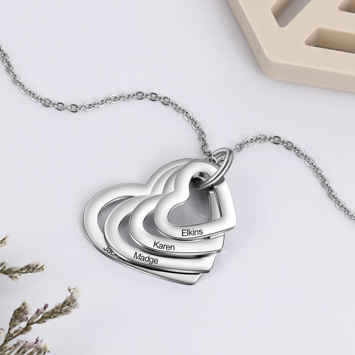 Hearts Personalised Four Hearts Engraving  Necklace