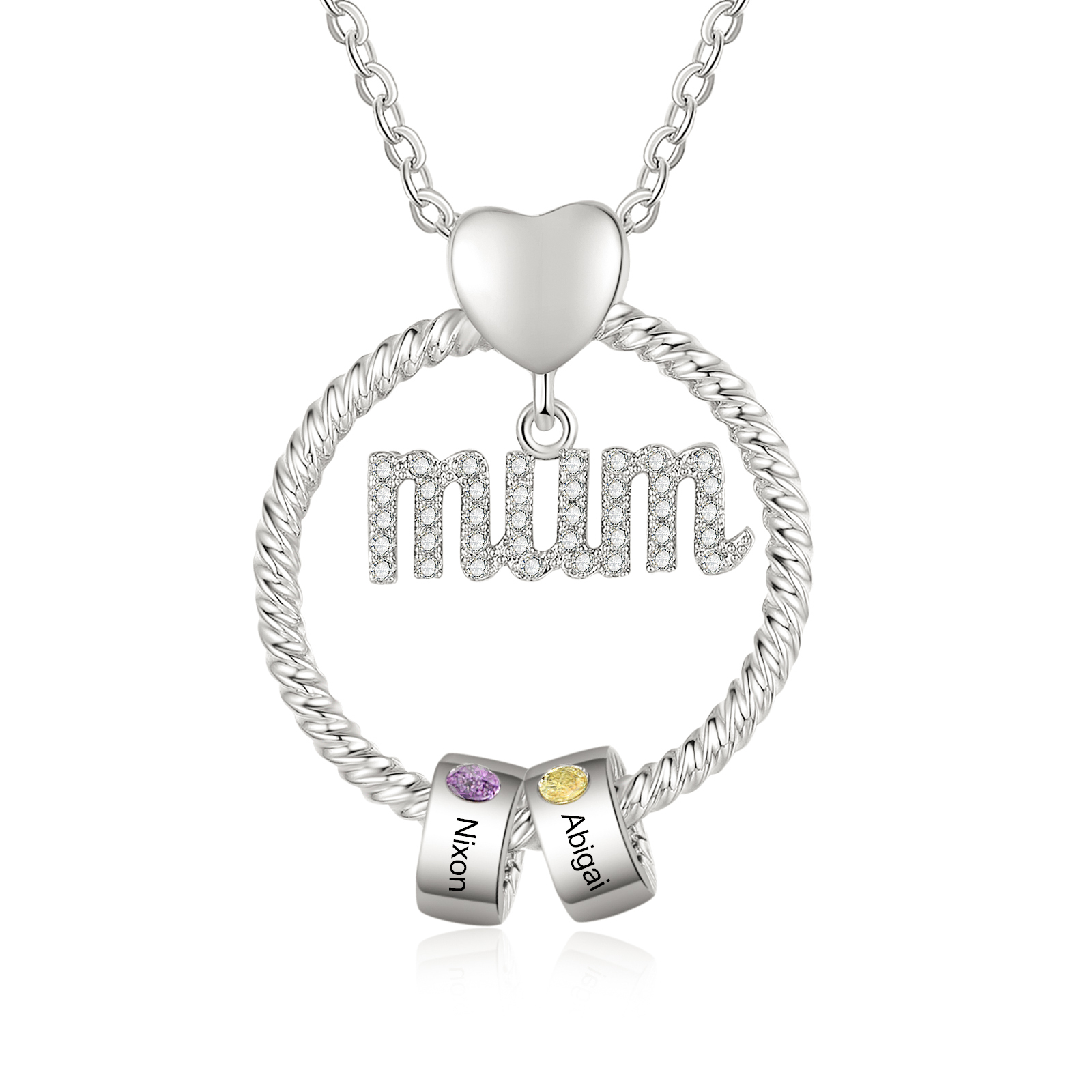 2 Names - Personalised Mum Circle Pendant Necklace Custom Names & Birthstones Necklace Gifts For Mum-Jessemade AU