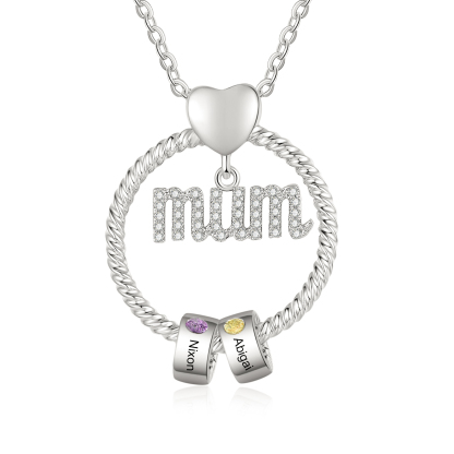 2 Names - Personalised Mum Circle Pendant Necklace Custom Names & Birthstones Necklace Gifts For Mum-Jessemade AU