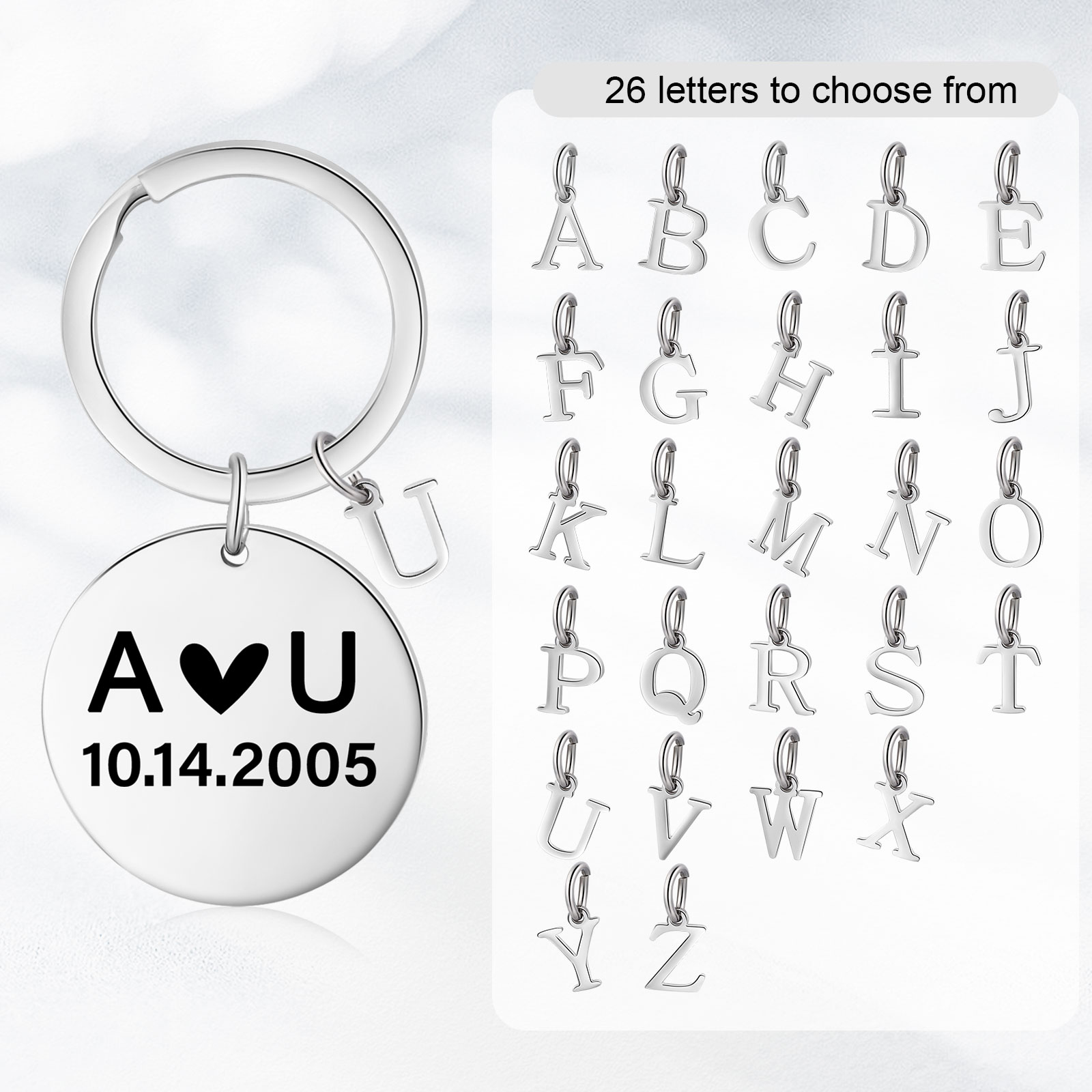 2 PCS Couple Keychains Custom 2 Letters and 2 Dates Keyring Valentine's Day Matching Couple Gift for Him/Her-Jessemade AU